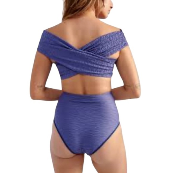 Mara Hoffman Lorina Blue Bikini Top Off the Shoulder Textured X Large - Picture 5 of 13